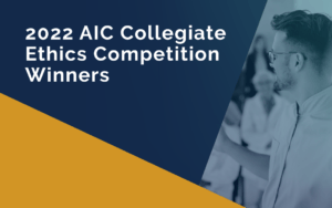 University students and AIC judges participating in the AIC Collegiate Ethics Competition