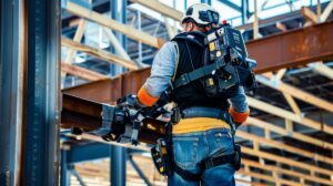 Construction worker using wearable technology in construction to reduce incidents