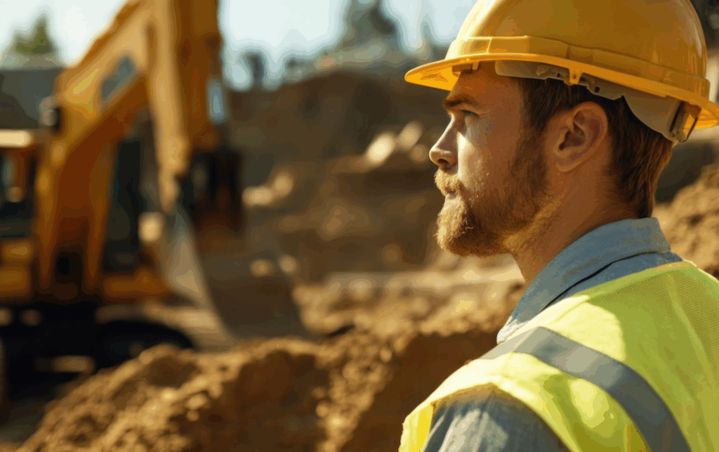 Young construction manager overseeing a job site