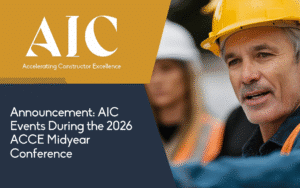 Graphic for an AIC gathering during the 2026 ACCE Midyear Conference