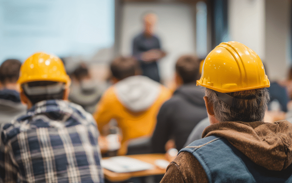 Construction managers sitting in a classroom environment