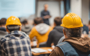 Construction managers sitting in a classroom environment