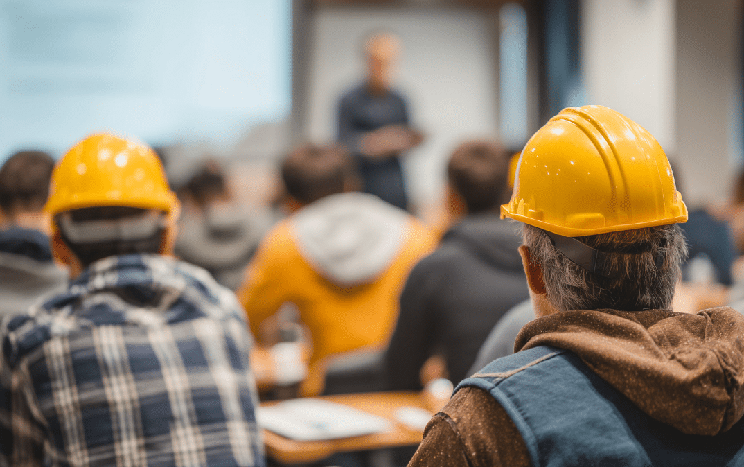 Construction managers sitting in a classroom environment