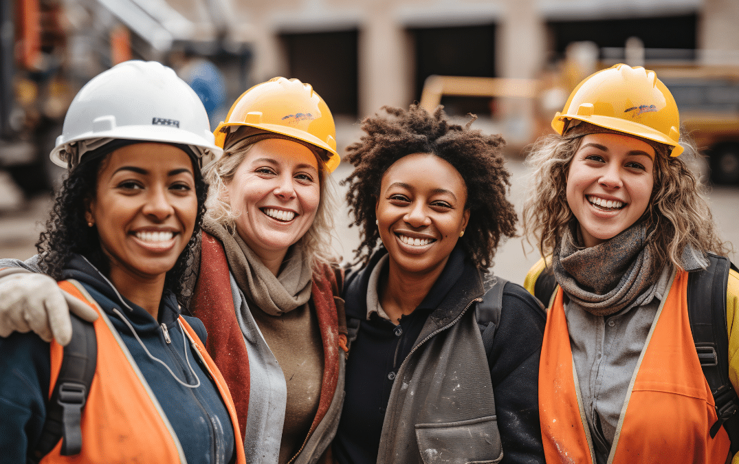 Group of female construction workers posing together on the job site