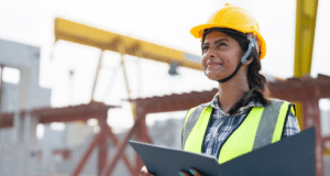 Female construction manager overseeing a construction site