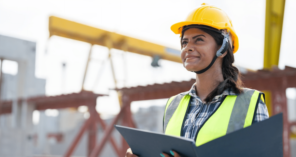 Female construction manager overseeing a construction site